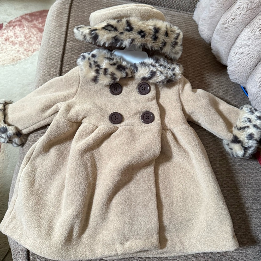 NEW baby Starting Out Beige Pea Coat with Faux Fur Accents
